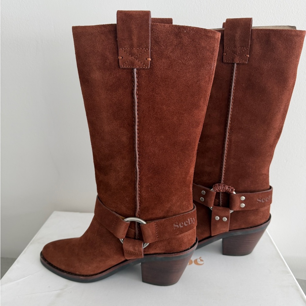 NEW See By Chloe Brown Suede Western Boots 39 US 8.5 - Picture 2 of 8